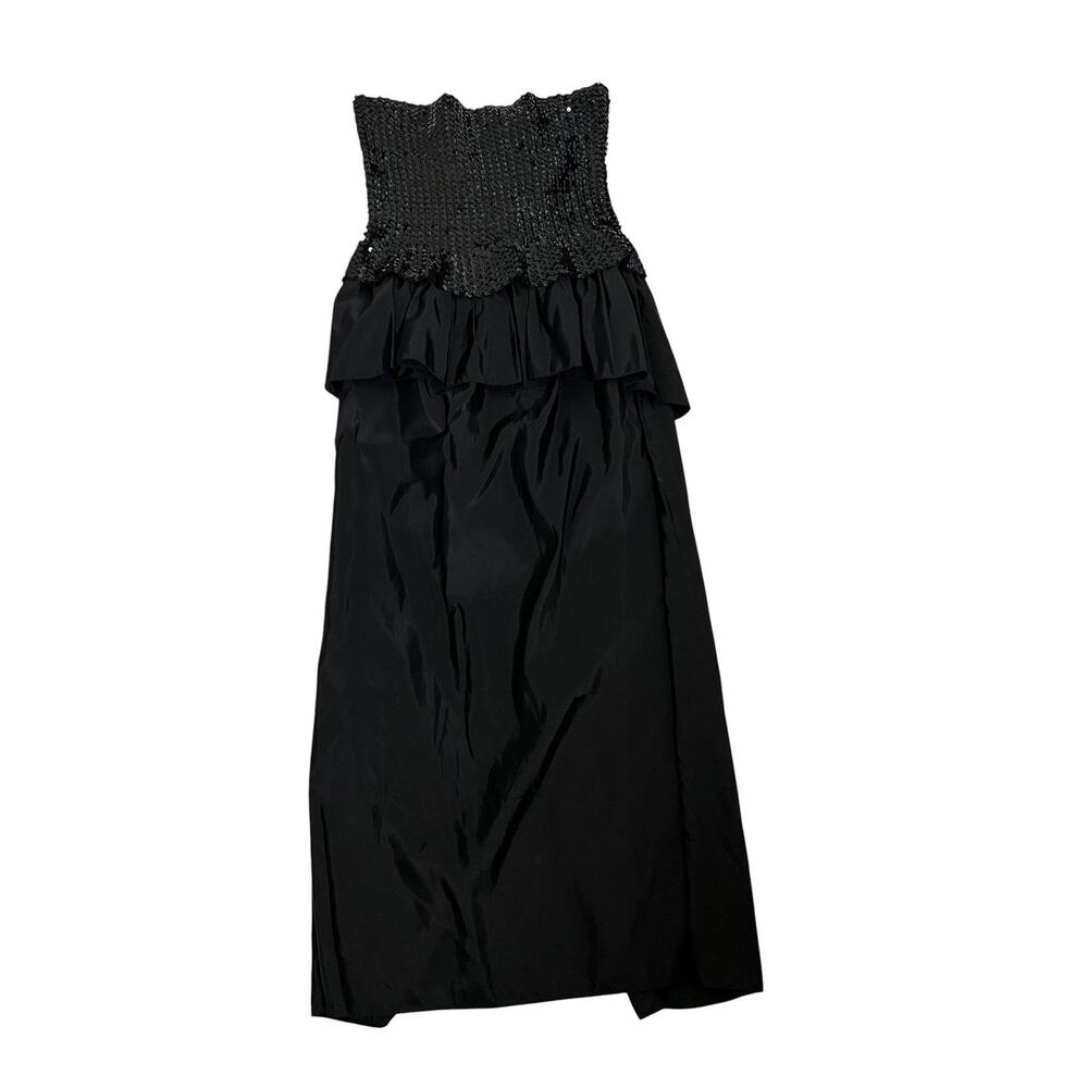 Vintage Flirtations Ball Gown Dress Juniors 13/14 Black Sequin Smocked 80s Prom